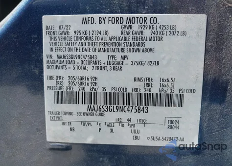 2022 Ford Ecosport Se из США, поврежденный, VIN MAJ6S3GL9NC475843